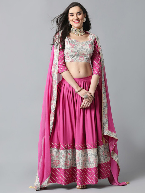Khushal K Floral Printed Gotta Patti Ready To Wear Lehenga & Blouse With Dupatta