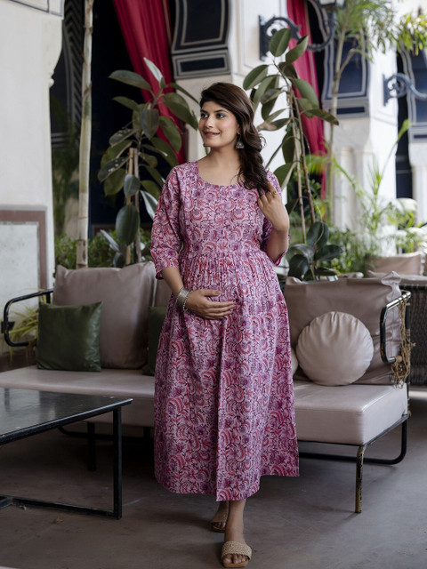 Nayo Floral Printed Flared Maternity Dress