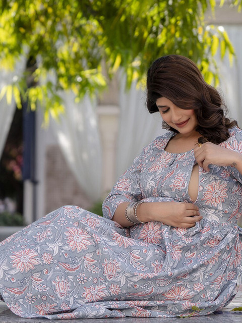 Nayo Ethnic Motifs Print Maternity A-Line Midi Dress - Image 6