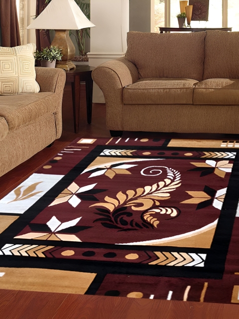 SANA CARPET Brown & Cream Floral Anti-Skid Polyester Carpet - Image 2