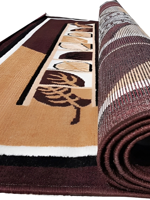 SANA CARPET Brown & Cream Floral Anti-Skid Polyester Carpet - Image 4