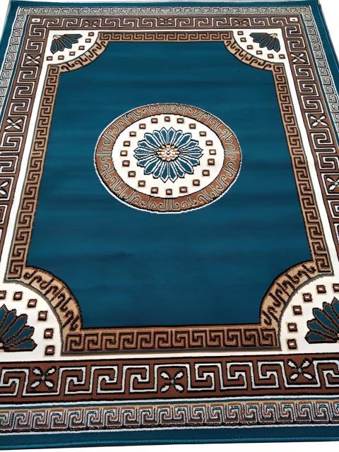 SANA CARPET Blue & Brown Floral Anti-Skid Polyester Carpet - Image 2
