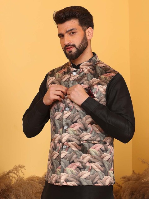 Armaan Ethnic Printed Woven Nehru Jacket - Image 4
