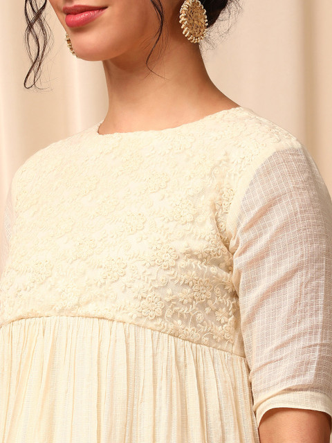 Inddus Floral Embroidered Pleated Anarkali Kurta With Trousers - Image 2
