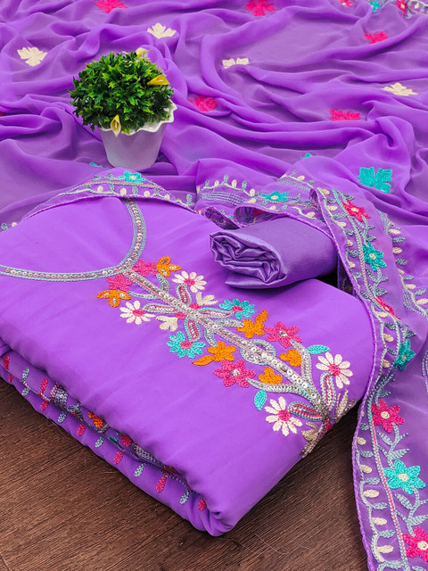 Leeza Store Floral Embroidered Sequinned Detailed Unstitched Dress Material