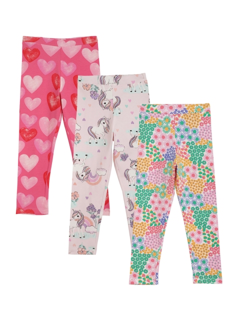 Anthrilo Girls Pack Of 3 Printed Ankle-Length Cotton Leggings
