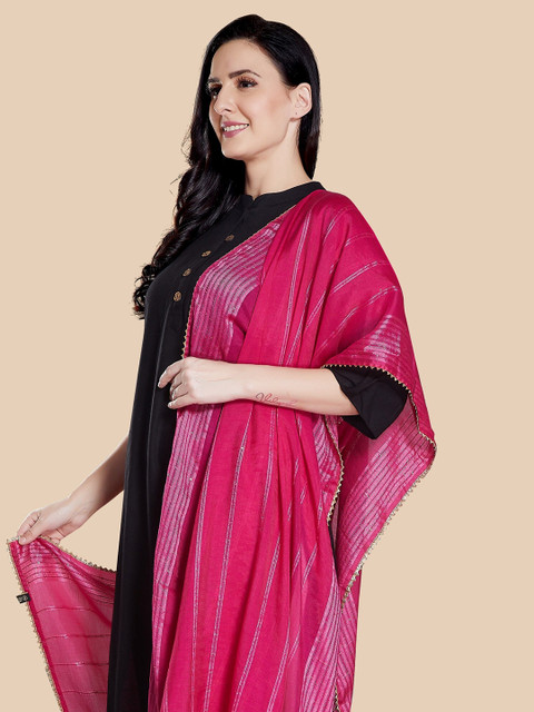 Rani Saahiba Striped Embroidered Sequinned Cotton Dupatta - Image 2