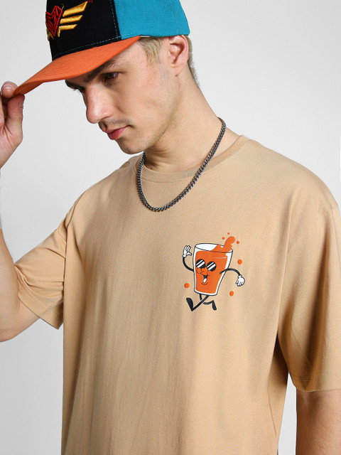 VEIRDO Round Neck Short Sleeves Graphic Puff Print Pure Cotton Cotton Oversized T-shirt - Image 2