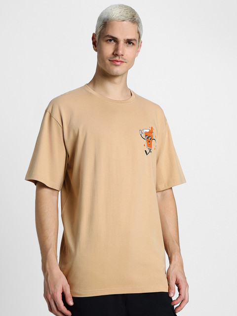 VEIRDO Round Neck Short Sleeves Graphic Puff Print Pure Cotton Cotton Oversized T-shirt - Image 4