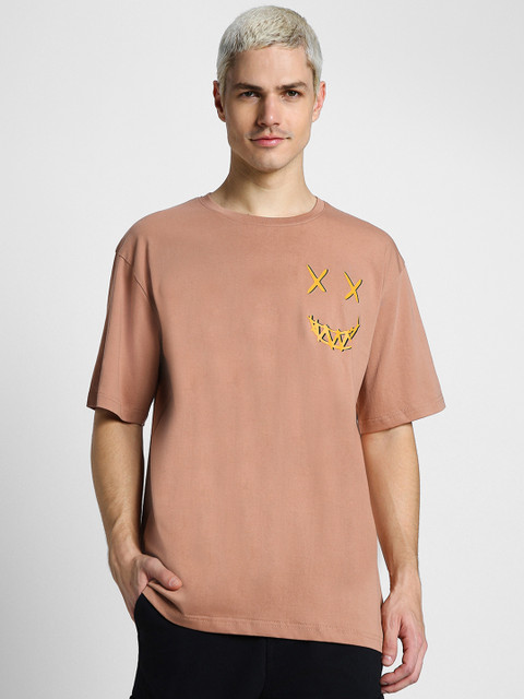 VEIRDO Round Neck Short Sleeves Puff Printed Pure Cotton Cotton Oversized T-shirt - Image 3