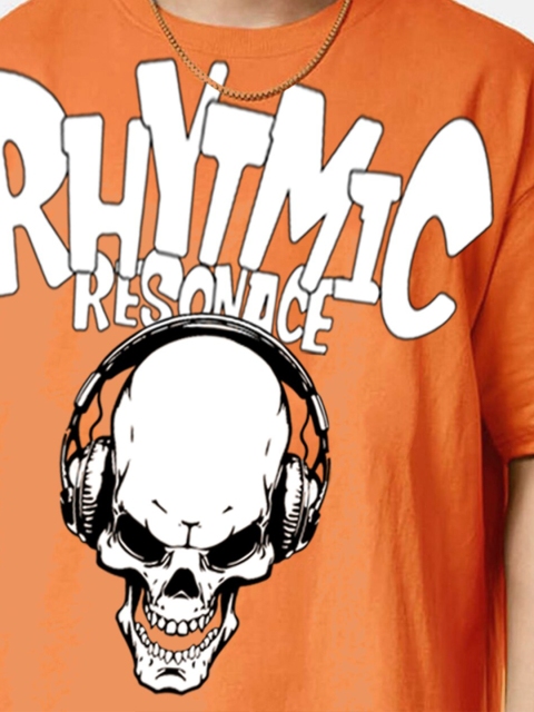 VEIRDO Round Neck Short Sleeves Graphic Printed Pure Cotton Cotton Oversized T-shirt - Image 3