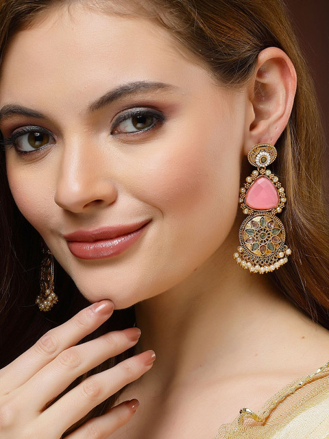 KARATCART Gold-Plated Contemporary Drop Earrings - Image 4