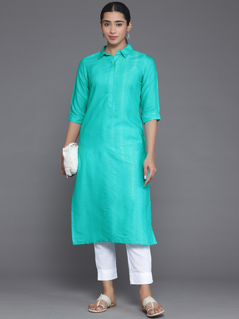 Libas Shirt Collar Three Quarter Sleeves Cotton Kurta - Image 5