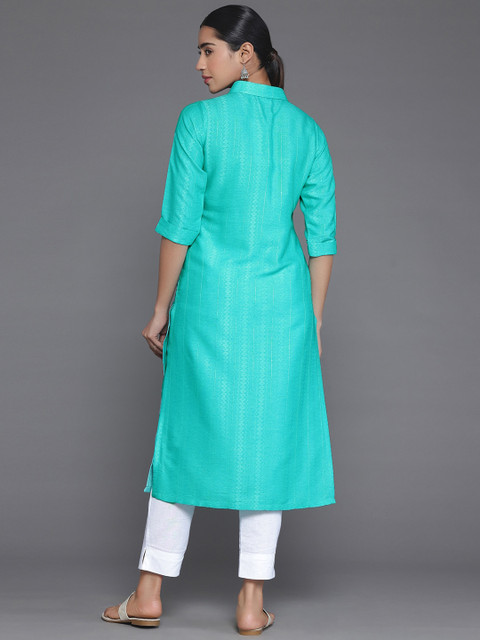 Libas Shirt Collar Three Quarter Sleeves Cotton Kurta - Image 4