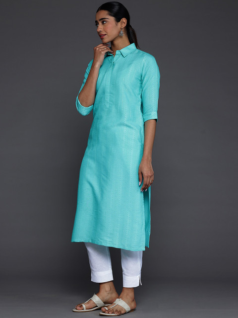 Libas Shirt Collar Three Quarter Sleeves Cotton Kurta - Image 3