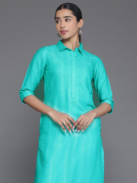 Libas Shirt Collar Three Quarter Sleeves Cotton Kurta - Image 2