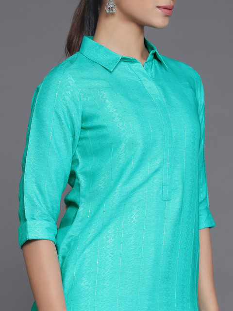 Libas Shirt Collar Three Quarter Sleeves Cotton Kurta - Image 6