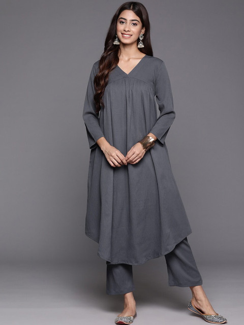 Varanga V-Neck Silk Crepe Empire Kurta With Trouser