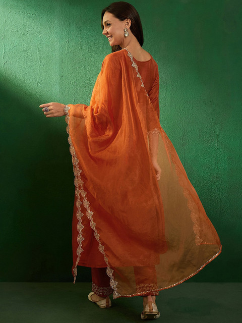 Sangria Embroidered Boat-Neck Kurta With Trousers & Dupatta - Image 6