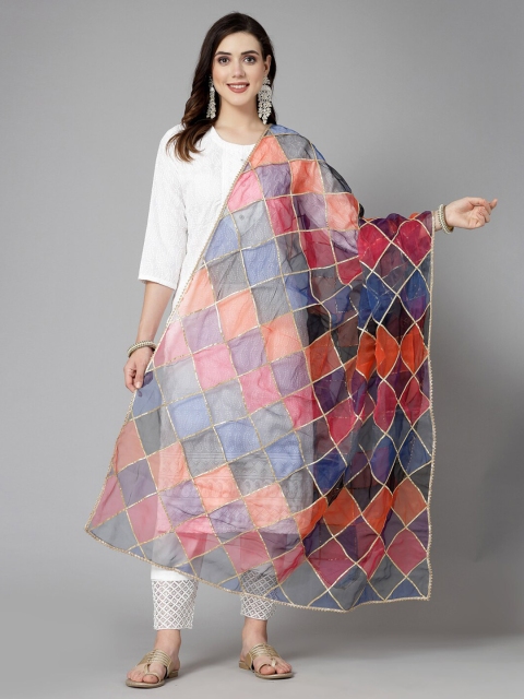 Stylum Checked Organza Dupatta with Gotta Patti
