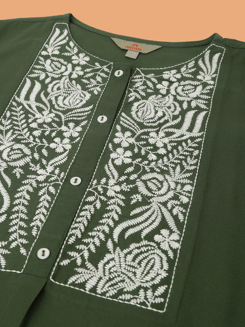 Anouk Green Embroidered Tunic With Trousers Co-Ords - Image 6