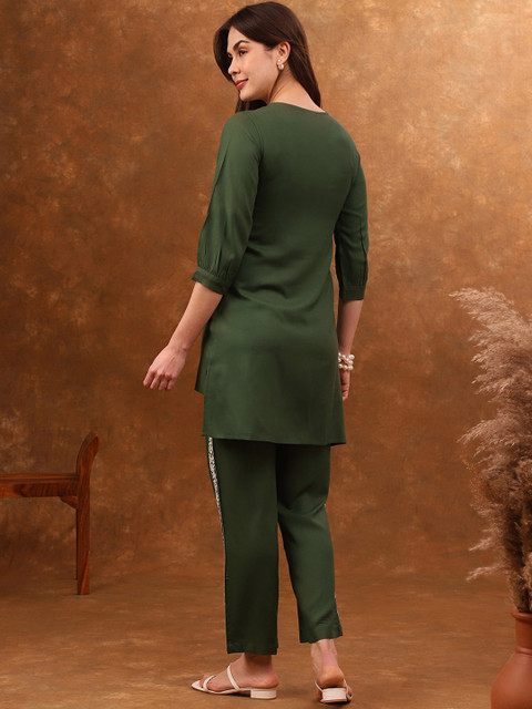 Anouk Green Embroidered Tunic With Trousers Co-Ords - Image 5
