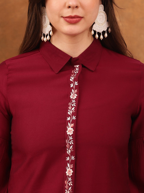 Anouk Red Embroidered Tunic With Trousers Co-Ords - Image 2
