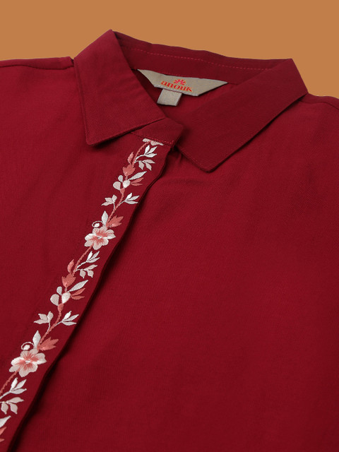 Anouk Red Embroidered Tunic With Trousers Co-Ords - Image 7