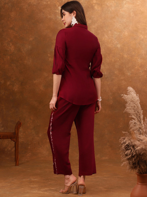 Anouk Red Embroidered Tunic With Trousers Co-Ords - Image 5
