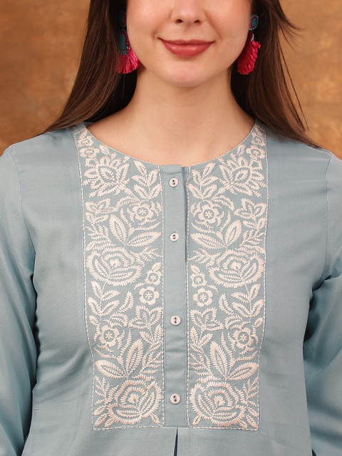 Anouk Blue Embroidered Tunic With Trousers Co-Ords - Image 2