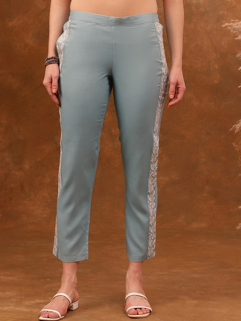 Anouk Blue Embroidered Tunic With Trousers Co-Ords - Image 7