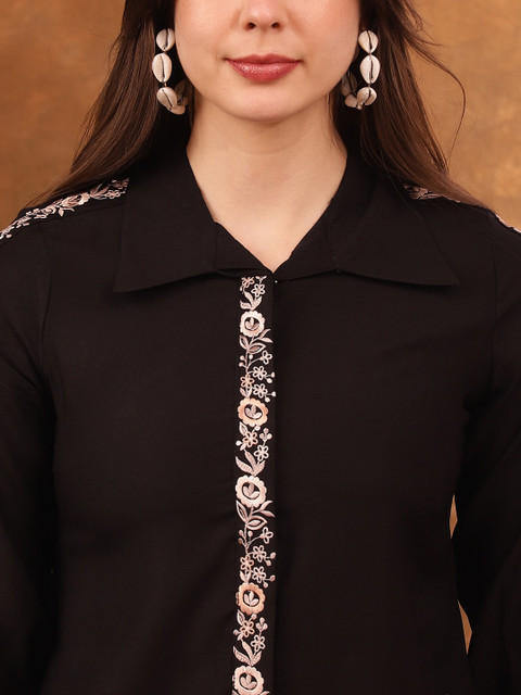 Anouk Black Embroidered Tunic With Trousers Co-Ords - Image 2