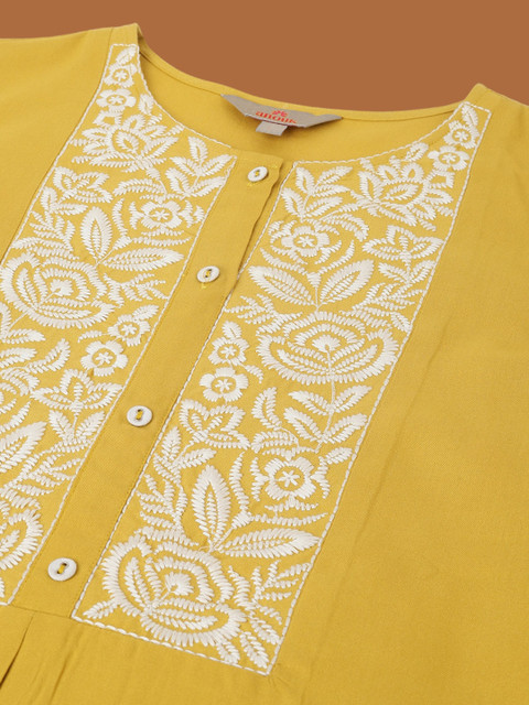 Anouk Yellow Embroidered Tunic & Trousers Co-Ords - Image 6