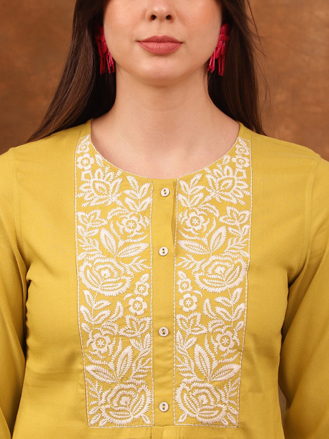 Anouk Yellow Embroidered Tunic & Trousers Co-Ords - Image 2