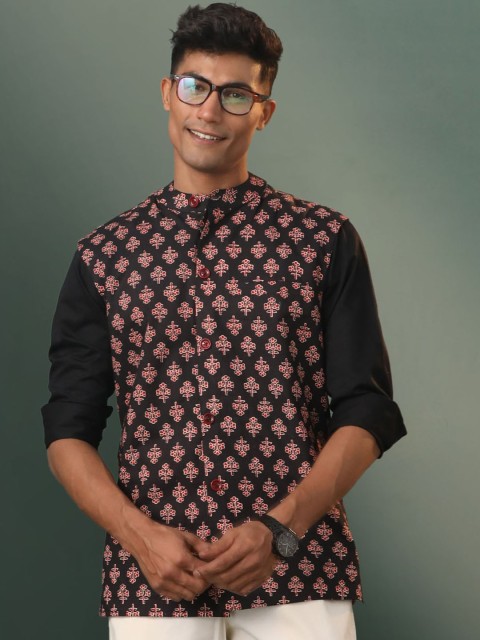 VASTRAMAY Printed Pure Cotton Nehru Jacket