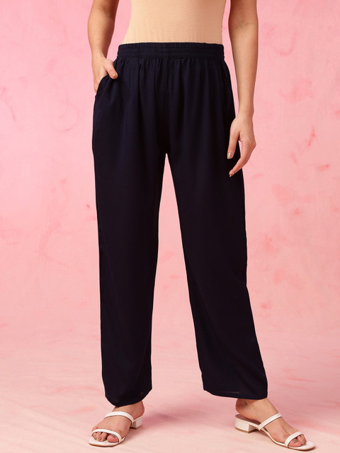 Anouk Navy Blue Embroidered Top With Trousers Co-Ords - Image 7