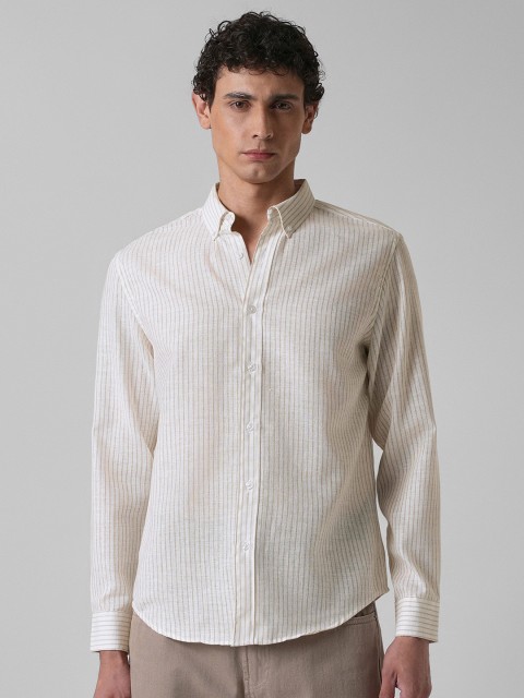 Banana Club Classic Pinstripes Checked Spread Collar Casual Shirt