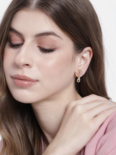 Estele Gold-Plated CZ Floral Drop Earrings