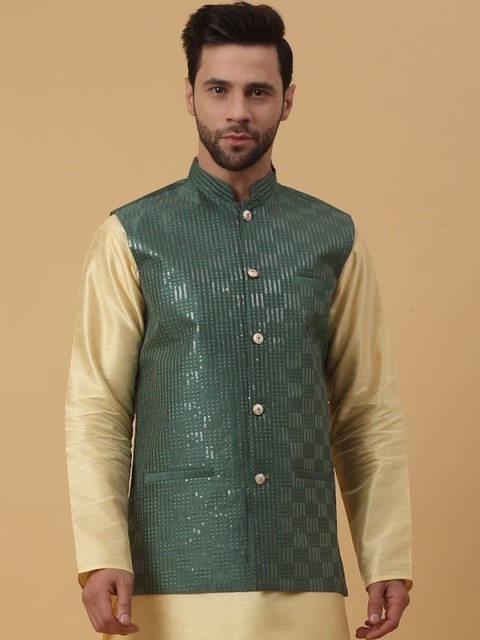 KRAFT INDIA Embellished Woven Nehru Jacket
