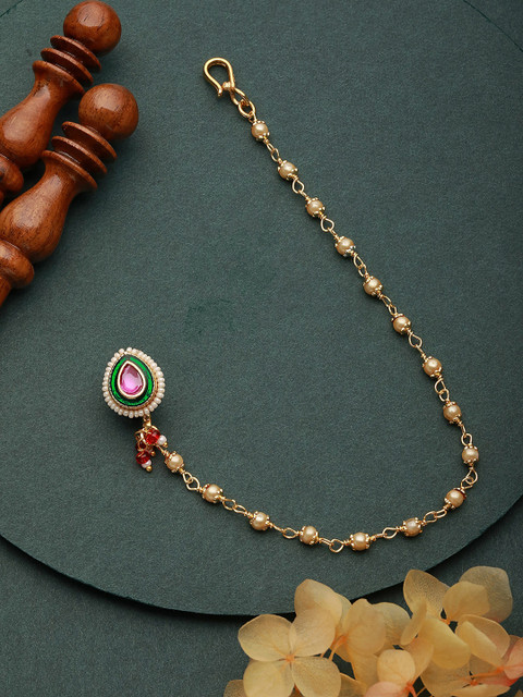 Aadvik Designs Gold-Plated Kundan Chained Nosepin