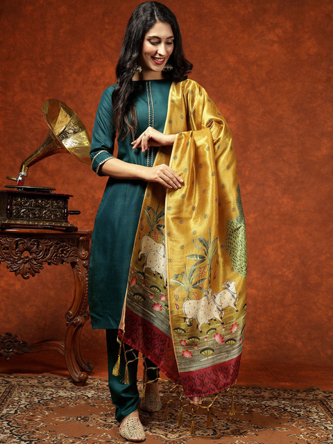 Kalini Women Straight Kurta Pant Set With Digital Print Dupatta