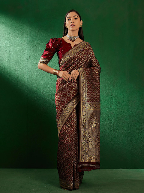 Sangria Ethnic Motifs Woven Design Banarasi Saree - Image 2