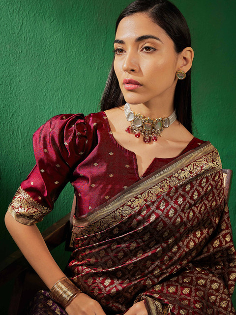 Sangria Ethnic Motifs Woven Design Banarasi Saree - Image 6