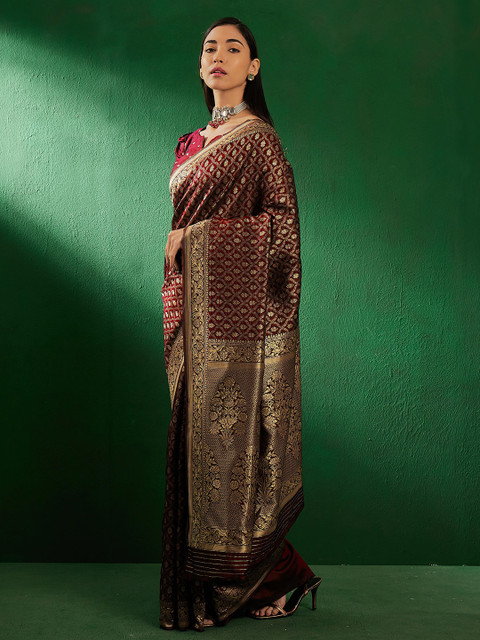 Sangria Ethnic Motifs Woven Design Banarasi Saree - Image 3