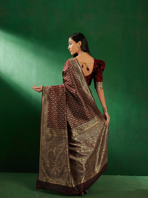 Sangria Ethnic Motifs Woven Design Banarasi Saree - Image 4