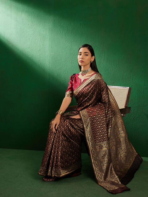 Sangria Ethnic Motifs Woven Design Banarasi Saree - Image 5