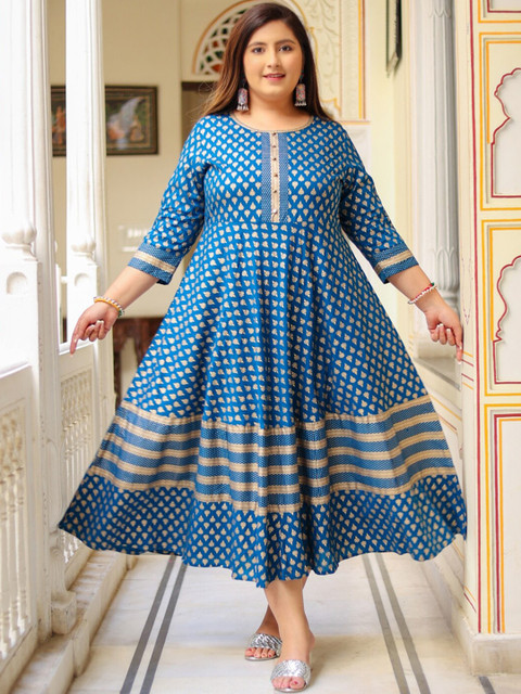 KALINI Plus Size Ethnic Motifs Printed Anarkali Kurta