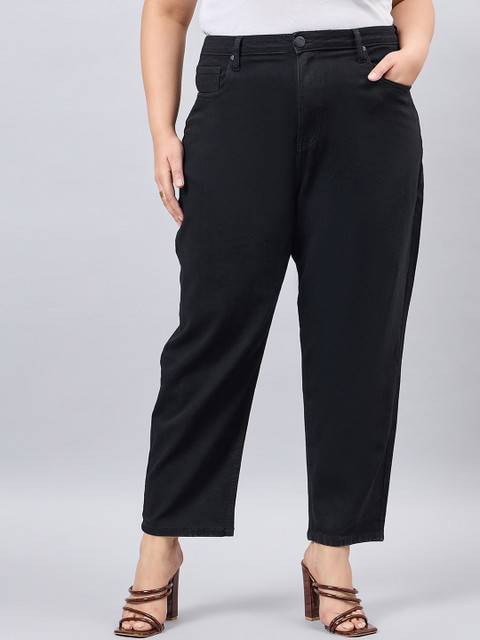 Style Quotient Women Plus Size Black Mom Fit High Rise Stretchable Denim Jeans