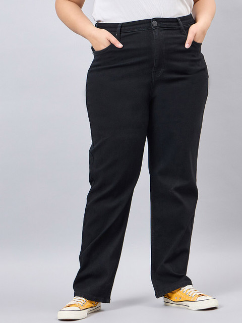 Style Quotient Women Plus Size Black Straight Fit High Rise Stretchable Denim Jeans