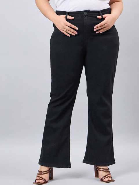 Style Quotient Women Plus Size Black Boot Cut High Rise Stretchable Denim Jeans
